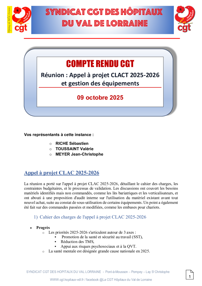 Réunion CLACT - Octobre 2025