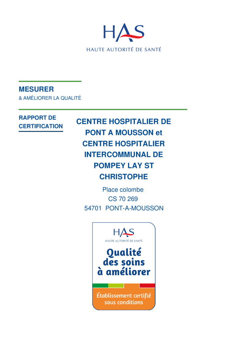 Rapport de certification HAS 2026